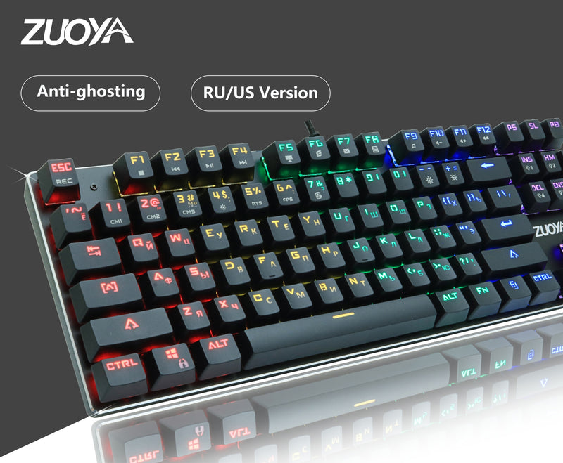 ZUOYA Game Mechanische Tastatur LED-Hintergrundbeleuchtung Anti-Ghosting Blau/Rot/Schwarz Schalter kabelgebundene Gaming-Tastatur Russisch/Englisch für Laptop
