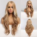 EASIHAIR Long Wavy Blonde Ombre Wigs High Density Synthetic Wigs for Women Cosplay Wigs Brown Heat Resistant Natural Hair Wig