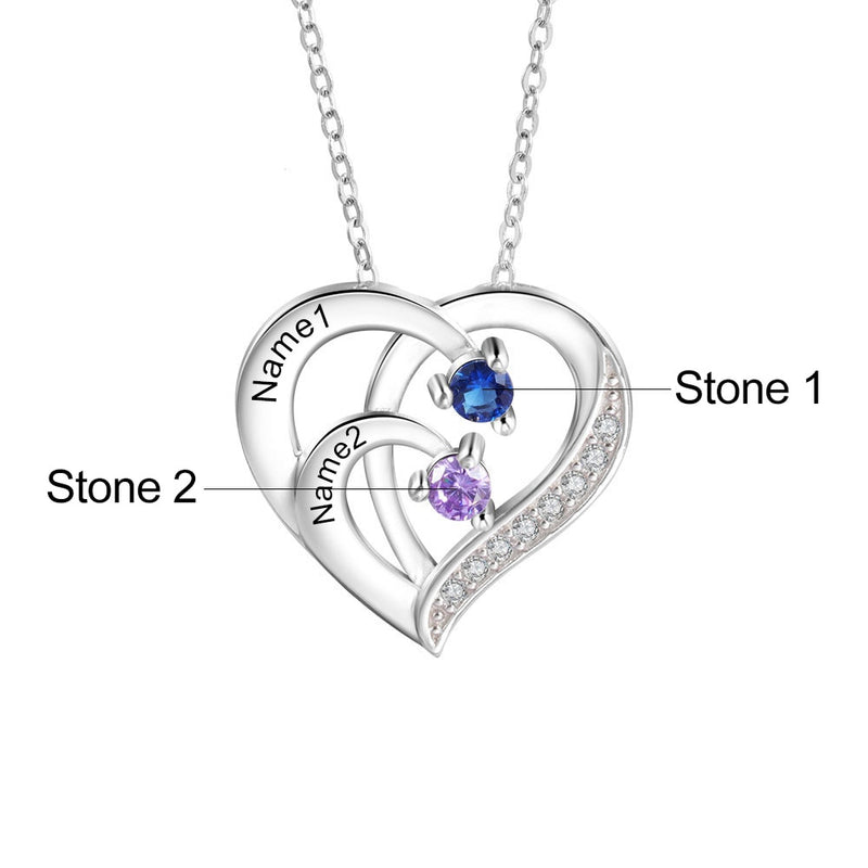 Collares de plata de ley 925 de JewelOra con nombre de familia personalizado, collares de corazón para mujer, collar de madre con grabado de piedra de nacimiento personalizado