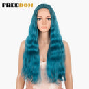 FREEDOM Synthetische Spitzeperücken Lange Natürliche Welle 30 Zoll Omber Blue Rainbow Color Pink Hair Perücken Hitzebeständige Faser Cosplay Perücken