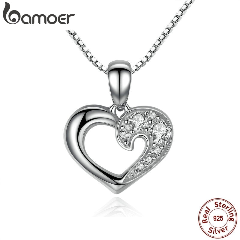 BAMOER nuevo auténtico 925 plata esterlina mujer corazón colgante collar alta calidad moda collar accesorios SCN025