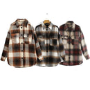 Vintage women 2021 long sleeve woolen coats fashion ladies thick plaid coat female streetwear elegant girls oversize jacket chic