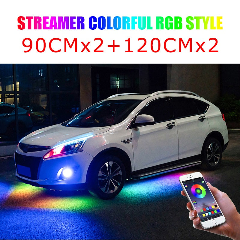 Niscarda 4PCS 12V IP65 App Control RGB Tira de LED debajo del automóvil 60 90 120cm Tubo Underglow Underbody System Luz de neón