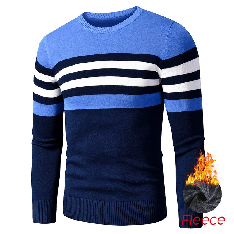 4XL Men 2020 Autumn New Casual Striped Thick Fleece Cotton Sweater Pullovers Men Outfit Fashion Vintage O-Neck Coat Sweater Men