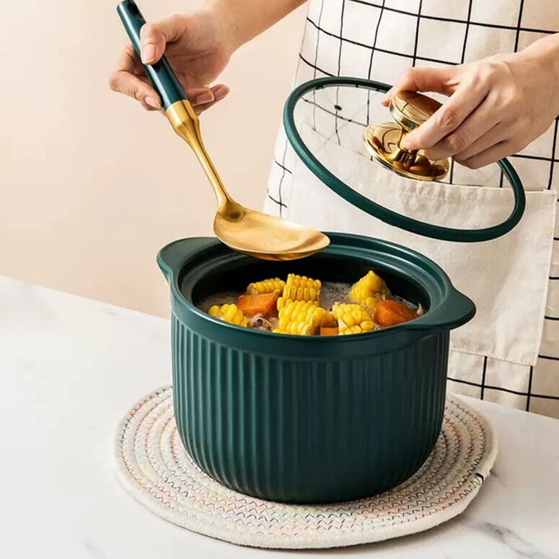 Luxus Suppentopf Crock Pot Casserole Keramik Stielkasserolle Suppe EarthenPot Hochtemperaturbeständige Kochpfanne Topf für Gasherd