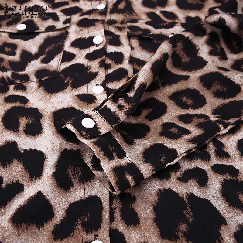 ZANZEA Party Holiday Longue Robe Damen Herbst Mode Hemdkleid Casual Vintage Leopard Kleider Damen Revers Lange Vestidos