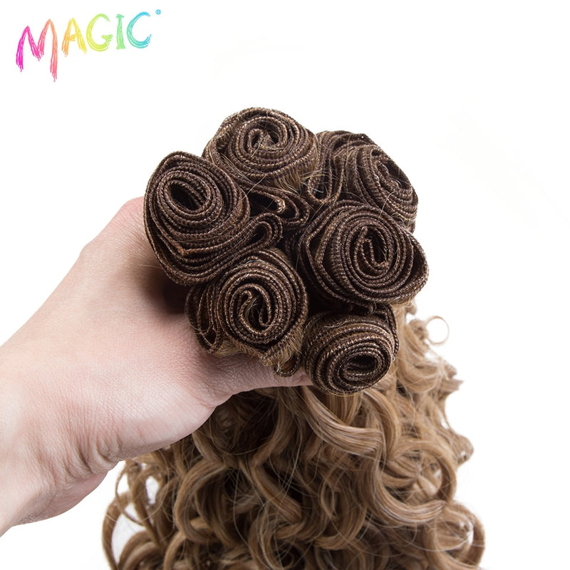 Magic Synthetic 6PCS 24 26 28inches Kinky Curly Hair Bundles Ombre Blonde Farbe Fake Hair Extensions Curly Hair Accessories