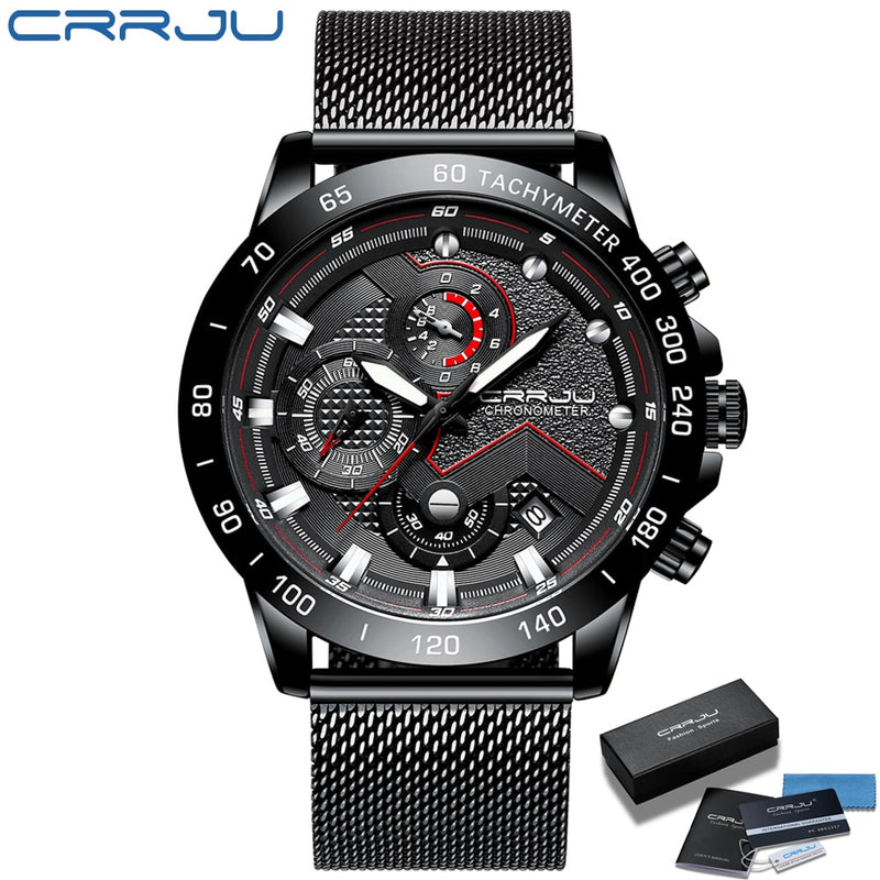 CRRJU 2021 New Fashion Mens Watches with Stainless Steel Top Brand Luxury Sports Chronograph Quartz Watch Men Relogio Masculino