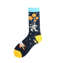 Happy Funny Unisex Painting UFO Astronaut Outer Space Rocket Star War Men Crew Socks Streetwear Cotton Male Skateboard Dress
