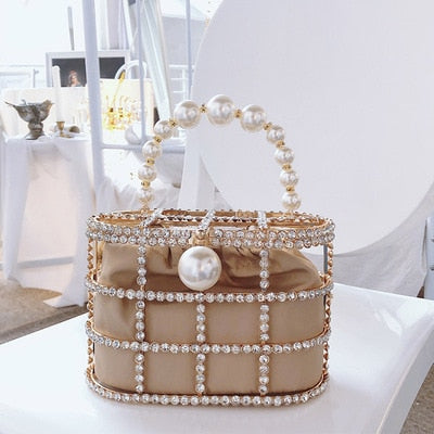 Diamonds Basket Evening Clutch Bags Women 2019 Luxury Hollow Out Preal Beaded Metallic Cage Handbags Ladies Wedding Party Purse