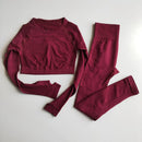 Damen nahtlose Yoga-Sets mit hoher Taille, Gym-Mesh-Leggings, Hemdenanzug, langärmelige Fitness-Workout-Sportlauf-dünne Yoga-Sets