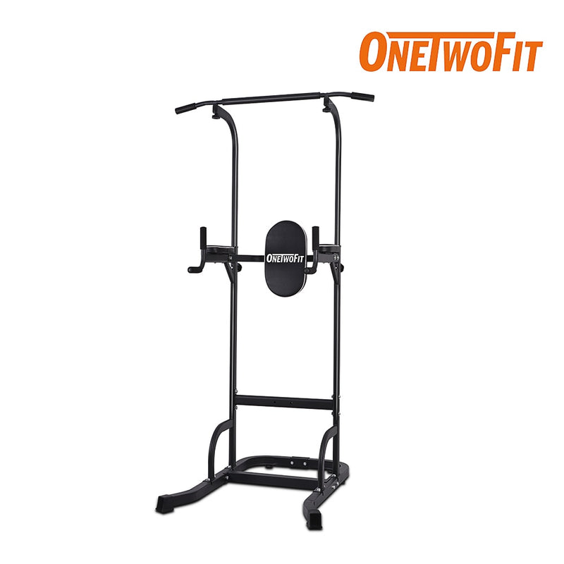 OneTwoFit Pull Up Bar Dip Station Power Tower Large Wide Push Up Station Fitness Equipment for Home Gym Exercise Chin Up Bar