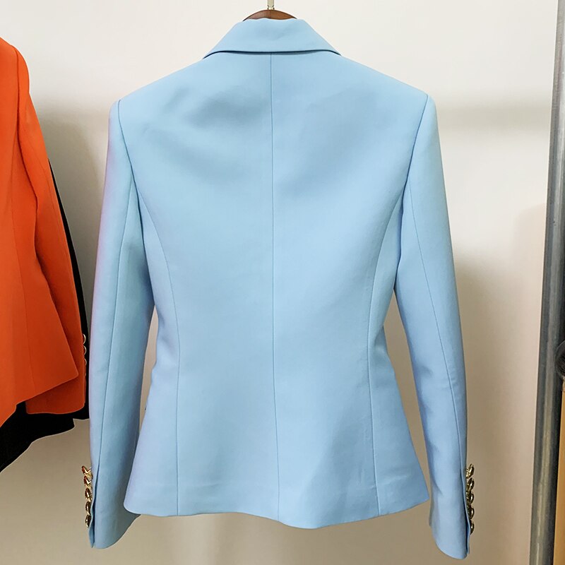 HIGH STREET Neueste 2022 Designer Jacke Mode Damen Klassische Slim Fit Zweireiher Löwe Knöpfe Blazer Babyblau