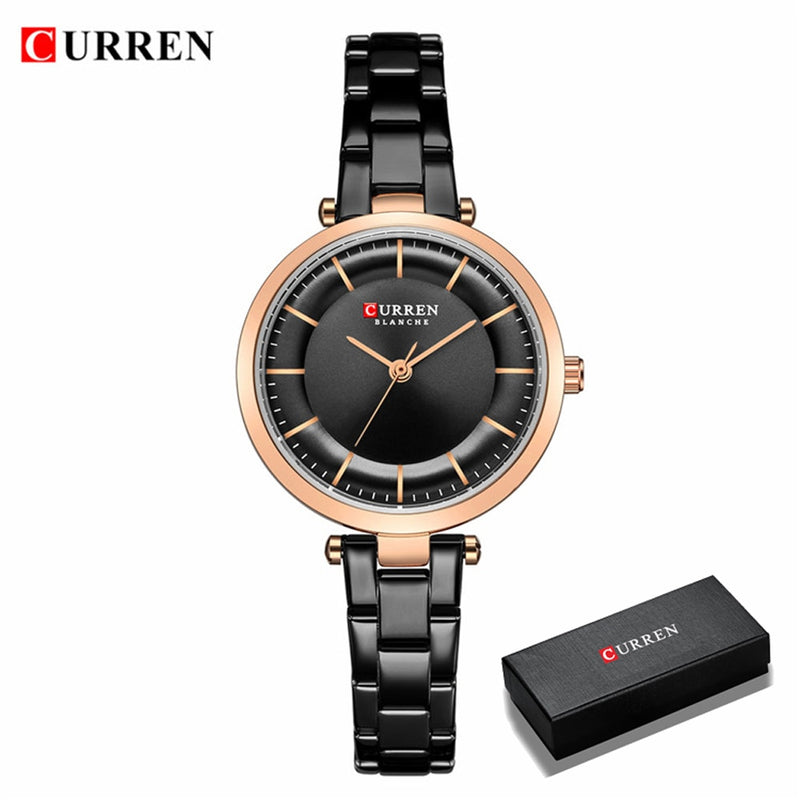 CURREN Women Watches Luxury Metal Bracelet Wristwatch Classy Fashion Quartz Clock Blue Female Stainless Steel Dress Watch