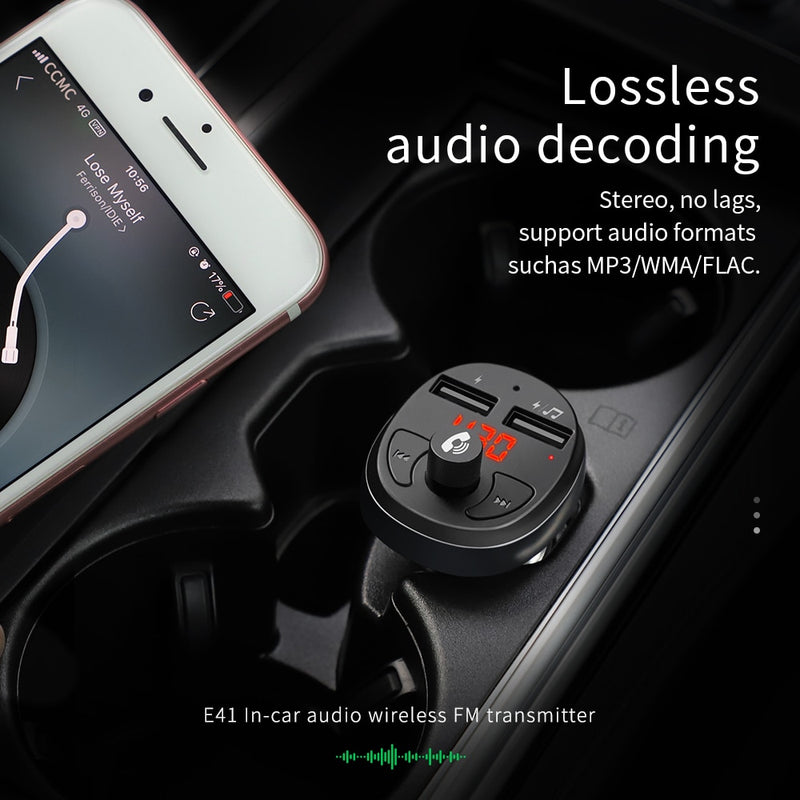 HOCO Car Charger for iPhone Mobile Phone Handsfree FM Transmitter Bluetooth Car Kit LCD MP3 Player Dual USB Car Phone Charger