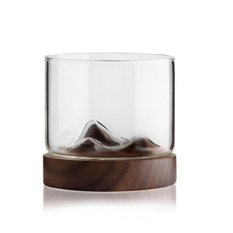5oz Mountain Wine Glass mug with Wooden chinese tea mug Bottom Whiskey Glasses Japanese Household Tea Cup wood mug gift
