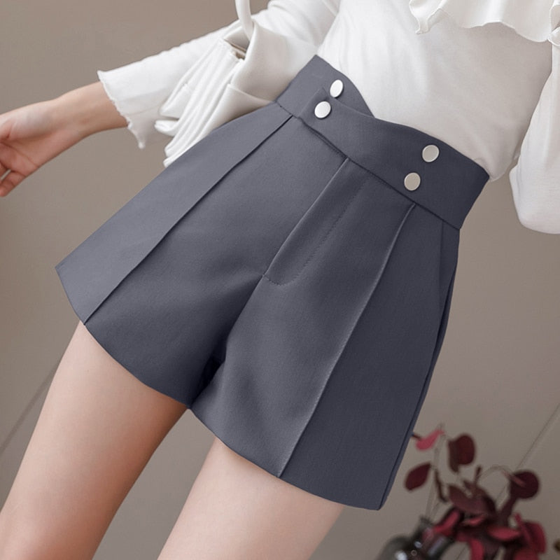 QOERLIN Suits Shorts Women 2022 Summer New High Waist Solid Black Office Work Shorts Ladies Pocket Gray Wide Leg Trouser S-XL