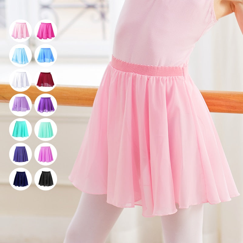 Girls Kids Ballet Skirt Sheer Chiffon Ballet Tutu Pink Kids Gymnastics Leotard Skirts Dance Skirt