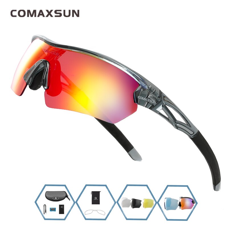 Comaxsun Professionelle polarisierte Fahrradbrille MTB Rennradbrille Outdoor Sports Fahrrad Sonnenbrille UV 400 mit 5 Gläsern TR90