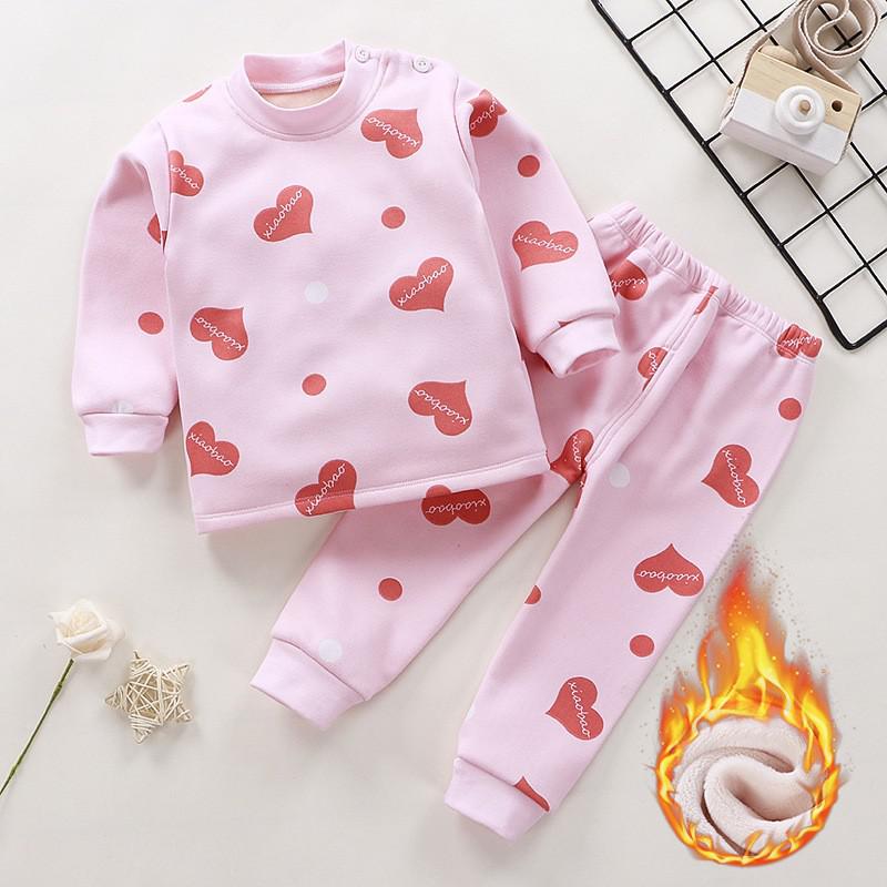 Conjunto de ropa interior térmica para niños 6t ropa de dibujos animados para niños otoño invierno cálido más pantalones gruesos de terciopelo pijama térmico para niñas