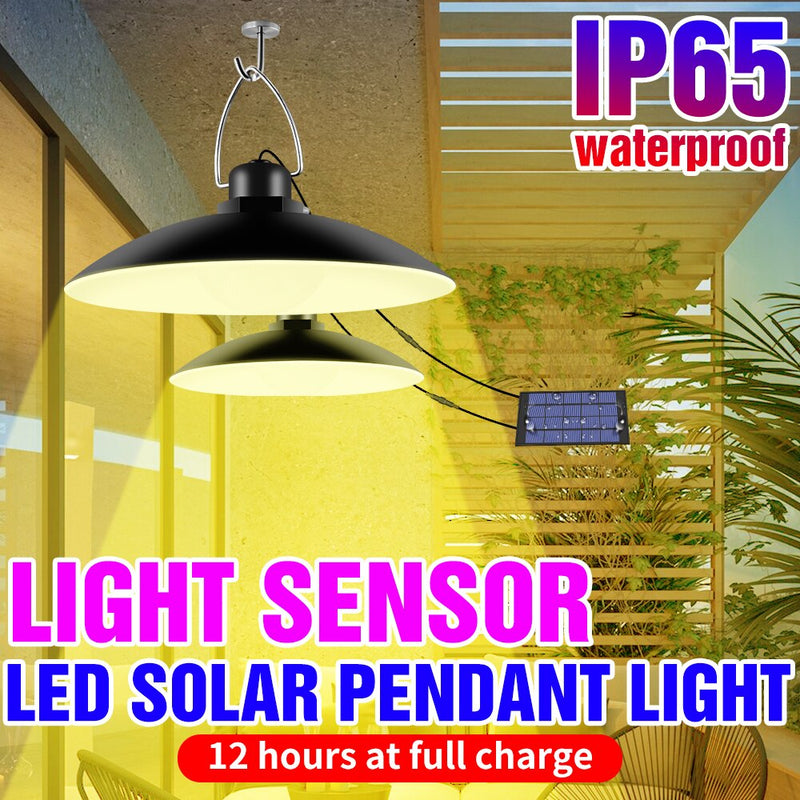 Lámpara LED de Camping con luz Solar de doble cabezal impermeable para exteriores, lámpara de emergencia de 15W y 20W con Panel Solar colgante para patio de jardín