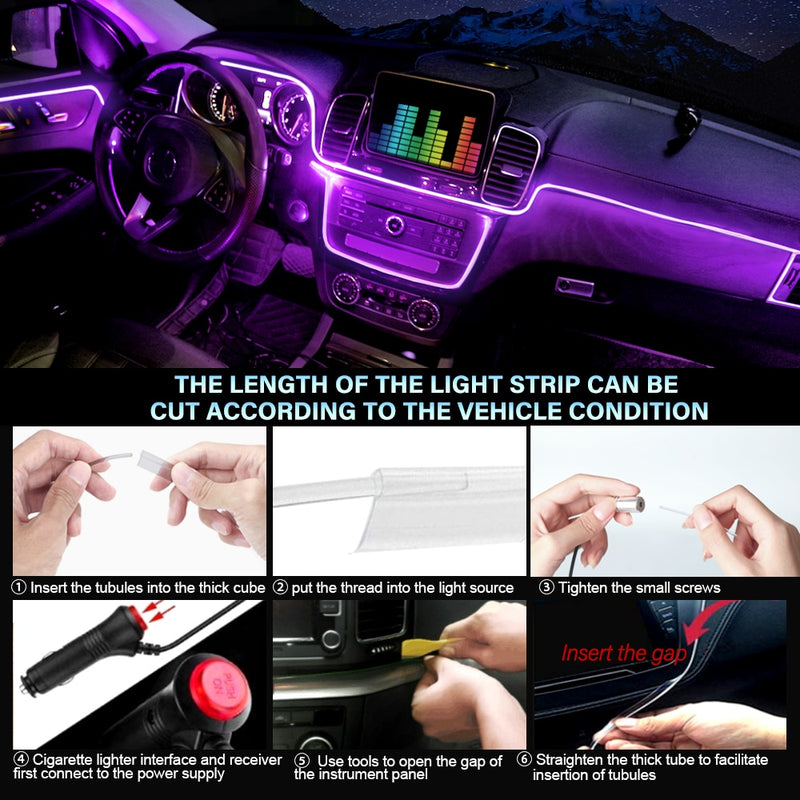 Car Atmosphere Light Ambient Interior Decoration App Sound Control Wireless RGB Neon Led Strips Auto Flexible Lamps