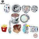 BISAER Vintage Vines Beads 925 Sterling Silver Opal Round Charms Brilliant Pendant Fit Bracelet Necklace DIY Jewelry ECC1576