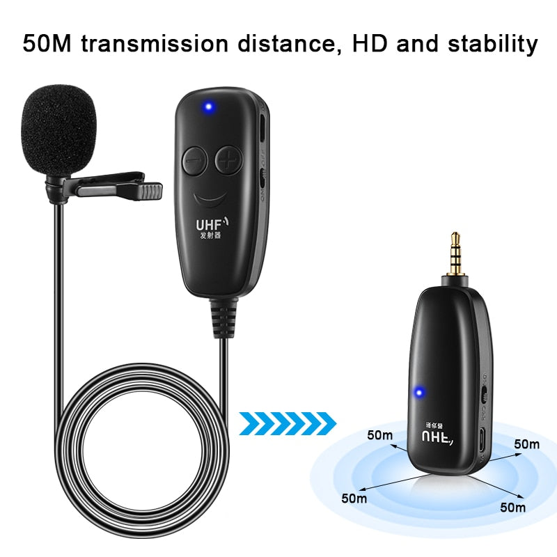 UHF Wireless Lavalier-Mikrofon mit Lavalier-Revers-Mikrofon-Sender und -Empfänger für Computer-Lautsprecher-Telefon-DSLR-Kamera