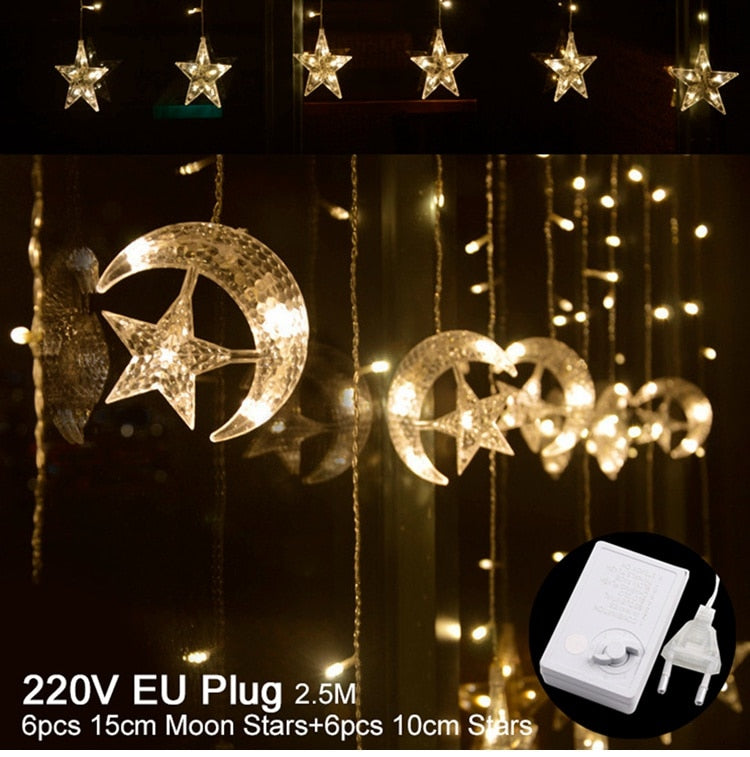 Eid Mubarak Star Moon Led Vorhang Garland String Lights Ramadan Dekoration Islam Muslim Party Decor Eid Al Adha Geschenke Eid Lights