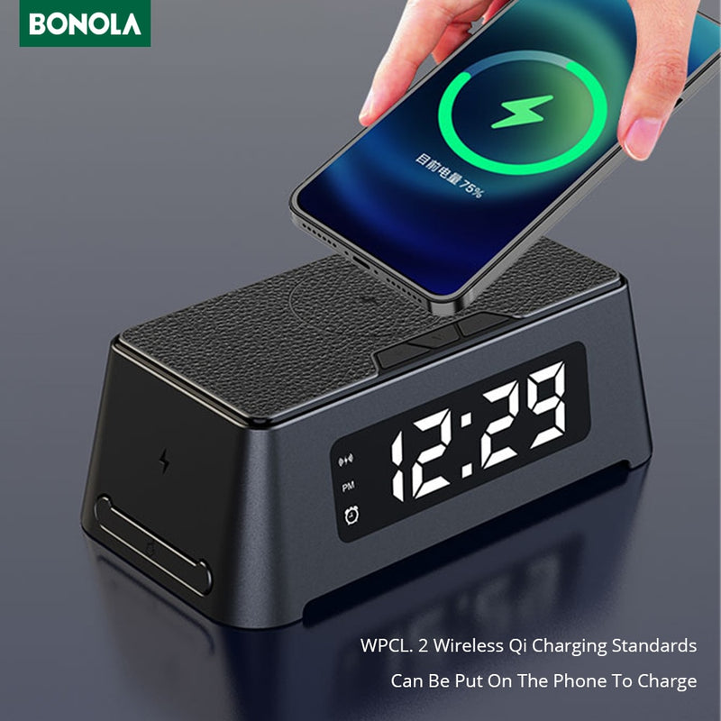 Bonola 15W Qi Alarm Clock Wireless Charger Pad for Apple/iPhone 12 11 XS XR 8 Plus Charger for Apple Watch 6 5 4/Airpods 2/Pro