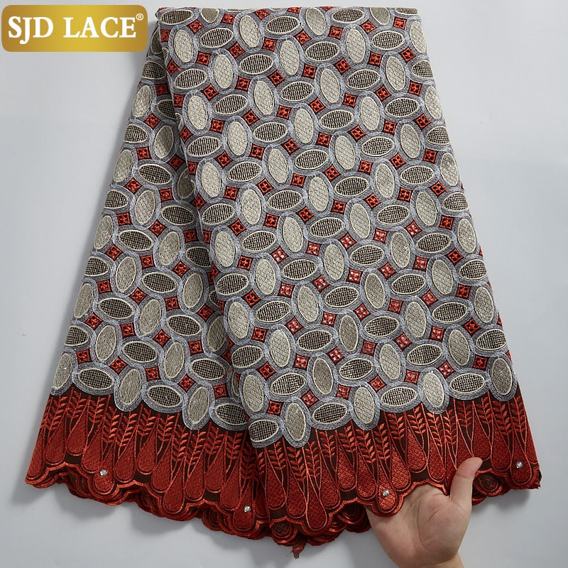 SJD LACE encaje de gasa suiza de alta calidad 5 yardas tela de encaje de algodón africano con agujero estilo Dubai para costura de ropa nigeriana A2324