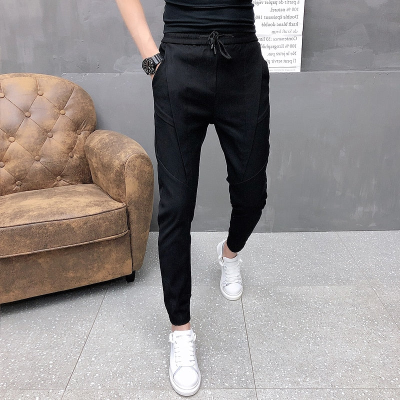 Fashion Korean Solid Joggers Men High Quality Spring Autumn Pants Men Slim Fit Drawstring Mens Casual Pants Black/Gray 36-28 Hot