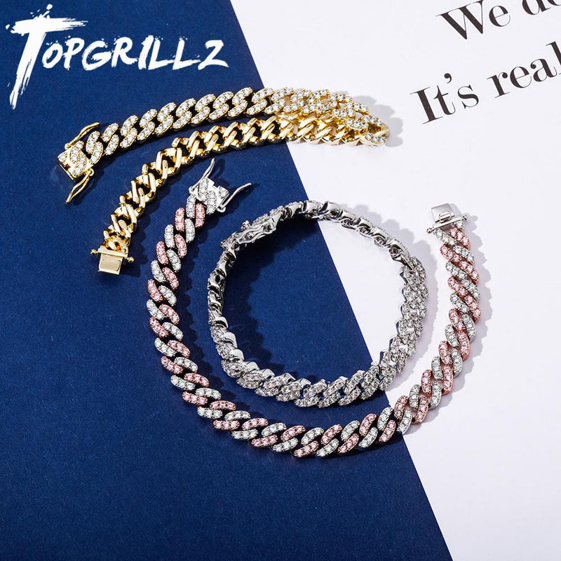 TOPGRILLZ New 8mm Fashion Miami Cuban Bracelet Full Iced Out Cubic Zirconia Bracelet Hip Hop Rapper Jewelry Ladies Bracelet Gift