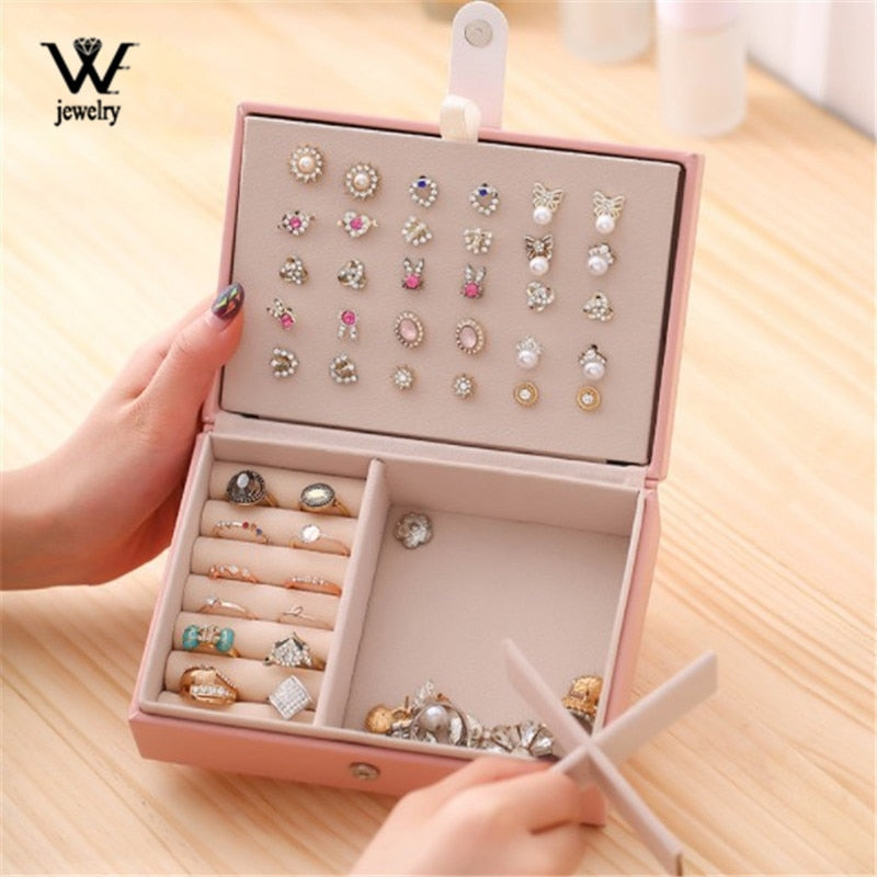 WE Lady PU cuero Universal joyería organizador pantalla viaje joyero cajas portátil joyero botón almacenamiento de cuero