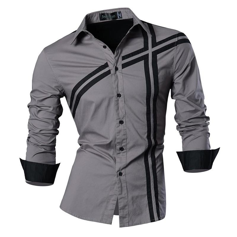 jeansian Spring Autumn Features Shirts Men Casual Long Sleeve Casual Male Shirts Zipper Decoration (No Pockets) Z015