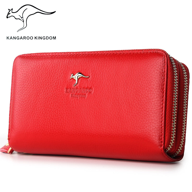 KANGAROO KINGDOM brand fashion women wallets genuine leather long zipper female clutch purse wallet