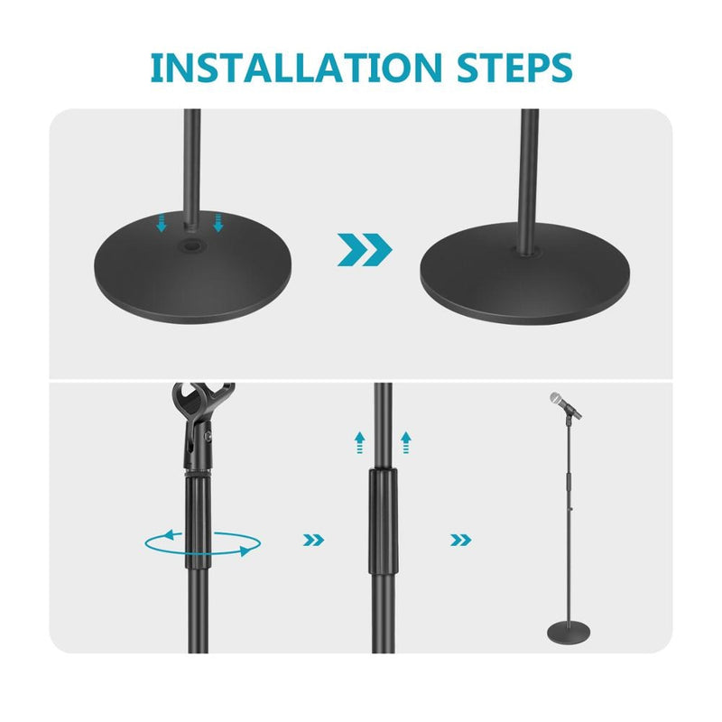 Soporte de suelo para micrófono de base compacta Neewer con soporte para micrófono Altura ajustable de 39,9 a 70 pulgadas Soporte de hierro duradero