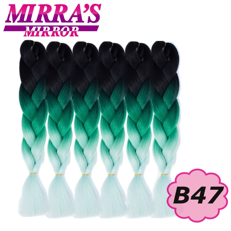 Trenzas Jumbo de 24 pulgadas, cabello sintético para caja trenzada, extensiones de cabello trenzado Ombre, tres tonos, negro, marrón, azul, rosa, espejo de Mirra