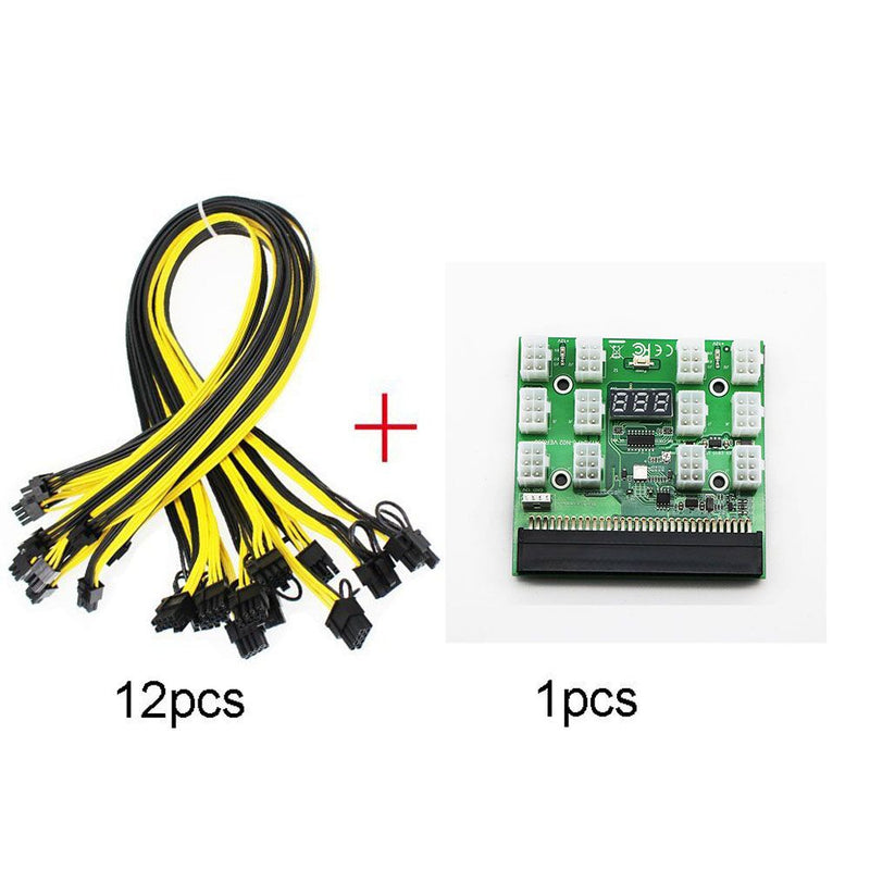 1200w/750w Breakout Board + 12pcs 6P Male to (6+2)8P Male Power Cables Kits For HP PSU GPU Mining Ethereum