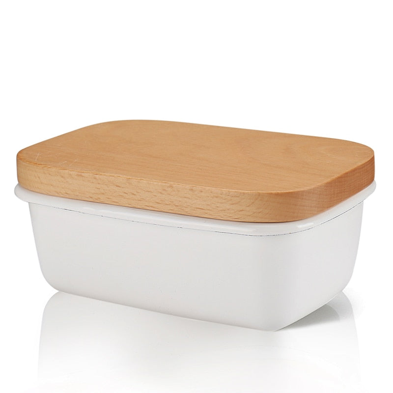 Butter Box Dishes Enamel Butter Container Plates Tray With Wooden Lid Cover Black High Quality White Storage Box High Quality