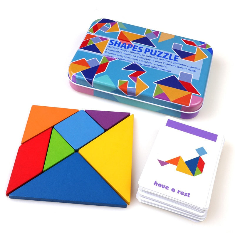 Magnetic Tangram Puzzle Book Educational Toys For Children Portable Baby Toys Kid Montessori Learning Intelligence Jigsaw Wooden