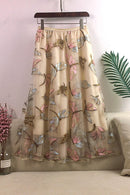 New Autumn Women Mesh Skirt Dragonfly Sequin Embroidery Long Skirt Ladies Casual Voile Appliques Skirt Mid-calf Swing Skirts