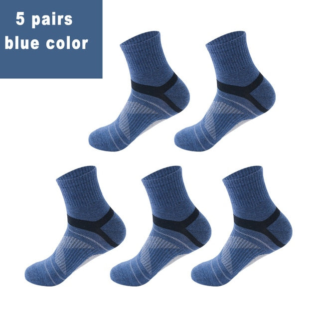 10 Uds = 5 pares de calcetines de algodón de alta calidad para hombre, calcetines deportivos transpirables informales para correr en invierno, calcetines deportivos a rayas EUR38-48