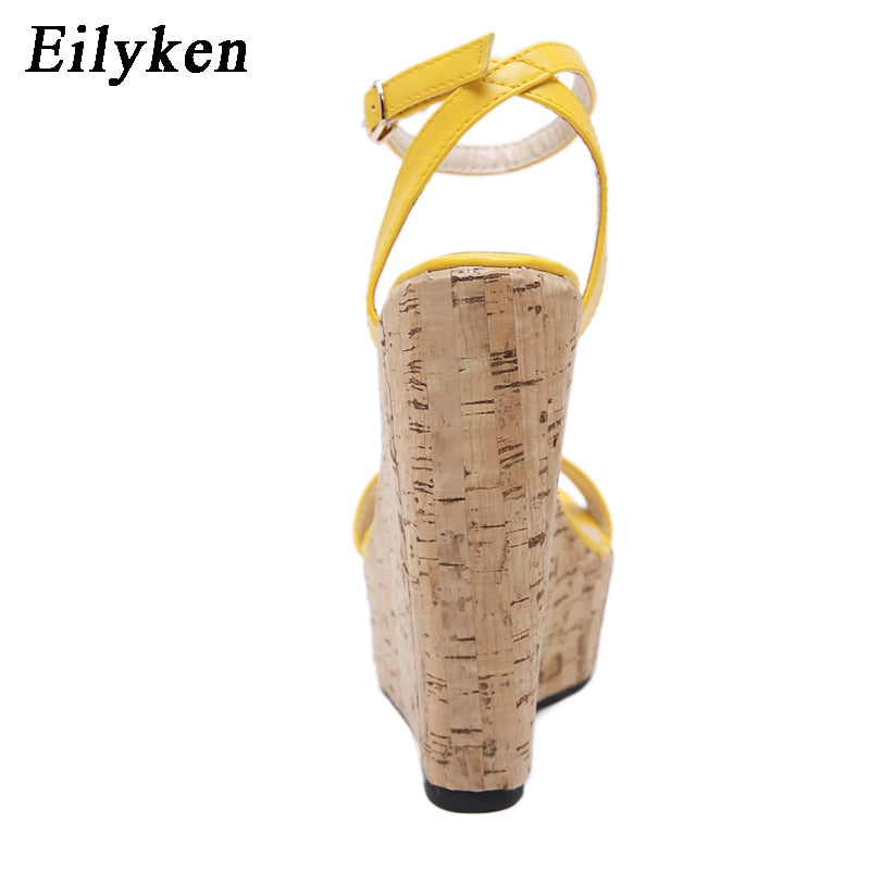 Eilyken Open Toe Ankle Strap Platform Wedges Women Sandals Super High Cover Heel Gladiator Ladies Shoes Buckle Summer Sandals