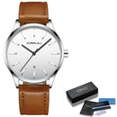 Mens Watches CRRJU Full Steel Casual Waterproof Watch for Man Leather Quartz Watch Men's Dress Calendar Watch Relogio Masculino