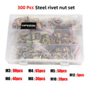 95Pcs and 300Pcs  Steel Rivet Nut Rivnut Insert Nutsert KIT M3 M4 M5 M6 M8 M10 for Rivet Nut Gun Riveting Riveter Tool