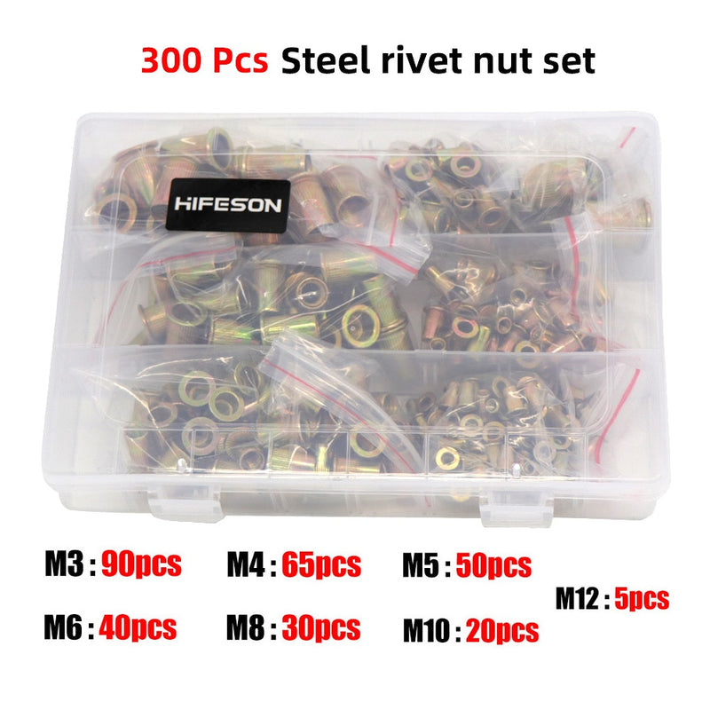 95Pcs and 300Pcs  Steel Rivet Nut Rivnut Insert Nutsert KIT M3 M4 M5 M6 M8 M10 for Rivet Nut Gun Riveting Riveter Tool