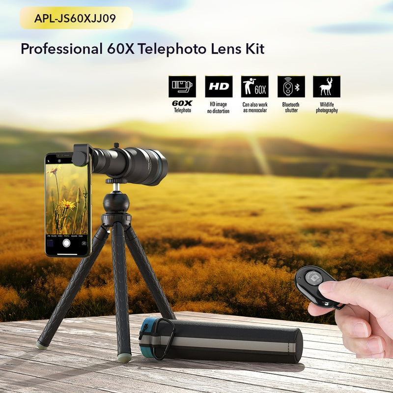 Telescopio Monocular APEXEL 60X para teléfono móvil, lente con zoom astronómico, trípode extensible para iPhone, Samsung, todos los teléfonos inteligentes