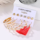 2020 Vintage Women Drop Earrings Set Bohemia Acrylic Tassel Pearl Alloy Long Pendant Earrings Geometric Jewelry Party Gift