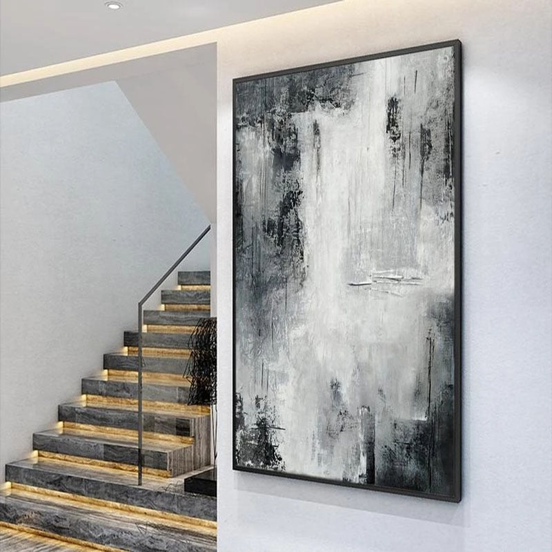 Gran pintura abstracta negro blanco paisaje moderno arte de la pared pintura hecha a mano pintura de pared para la decoración de la sala de estar del hogar